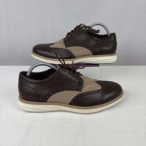 Nautica Wingdeck Oxford Shoes Men 10 Brown Beige Textile Leather Lace Up Casual